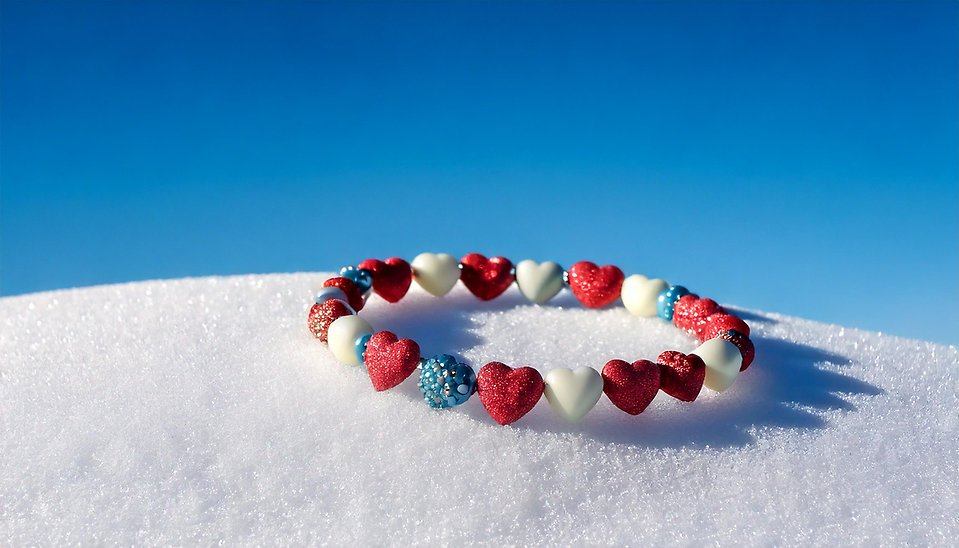 Bild på ett pärlarmband i snön